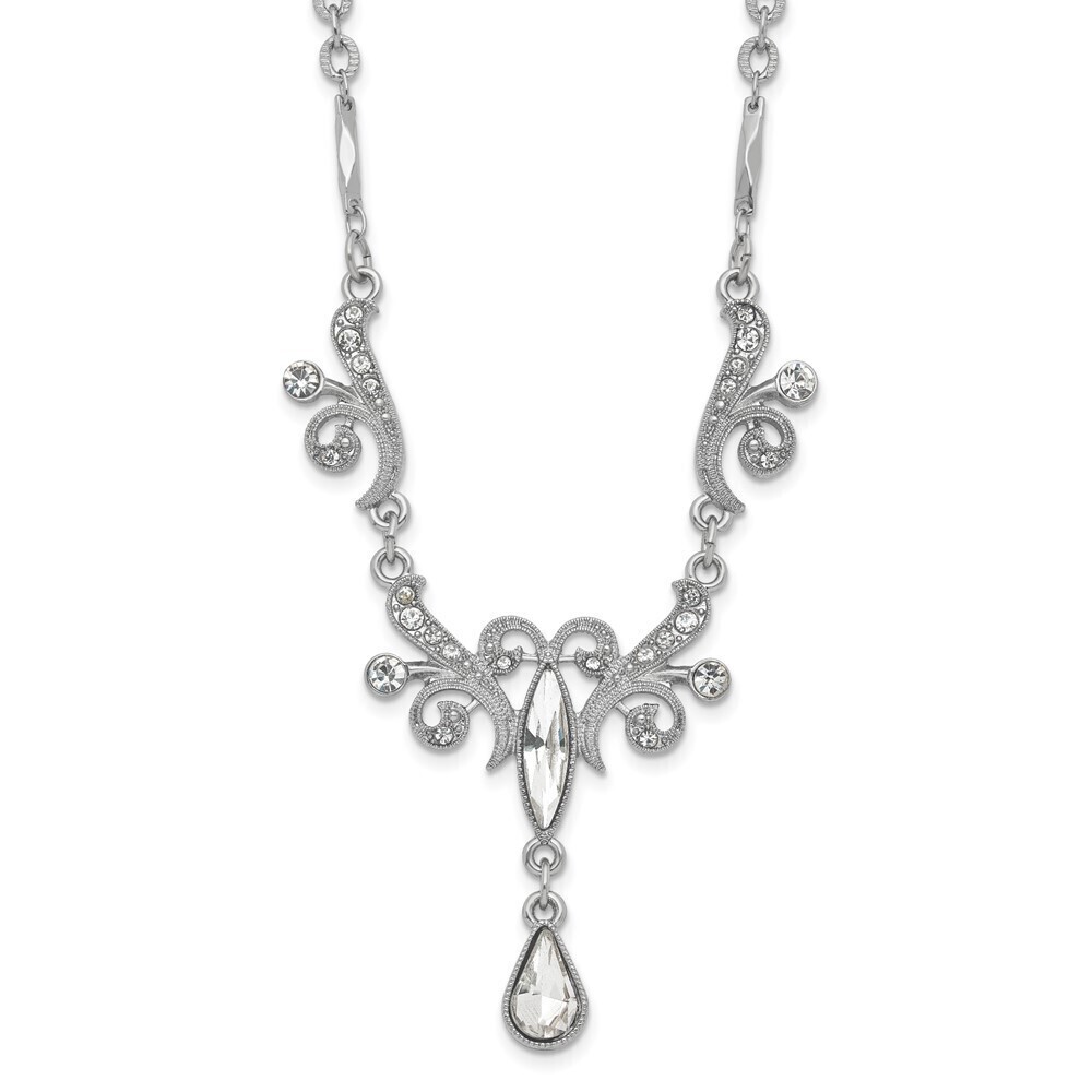1928 Sparkling Crystals Teardrop Adjustable 15" Vintage Style Necklace w 3" ext